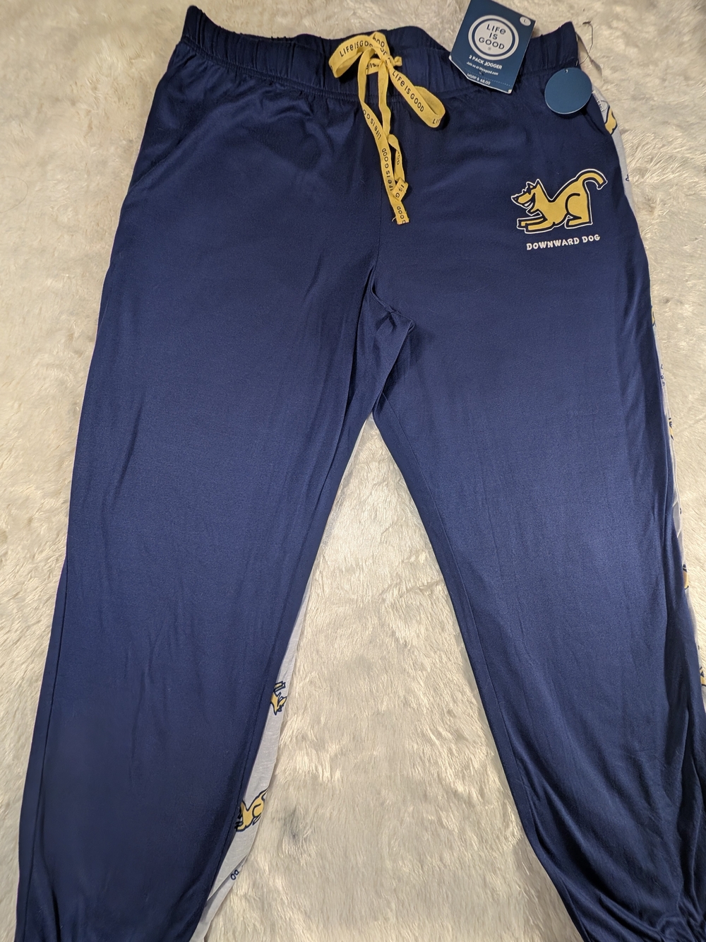 Life Is Good Navy PJ Pants 2 Piece Set Dog Yoga Pants Tie Front Women's Sleep